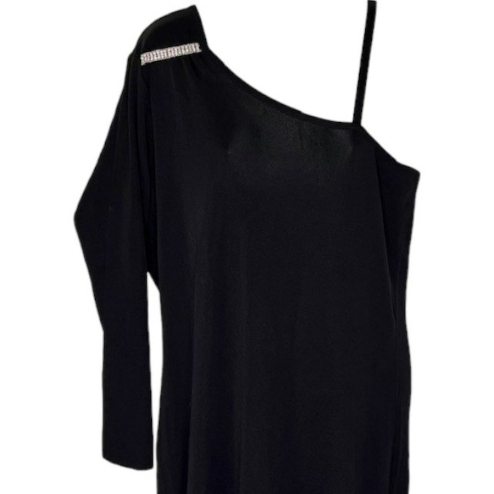 Exclusively Misook One-Shoulder Classic Knit Maxi Gown Rhinestones - Black - L - Picture 3 of 10